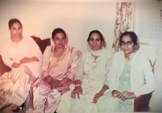 Khallaji Sakina, my mum Hamida, Khallaji Najma and Zahida in a saree.